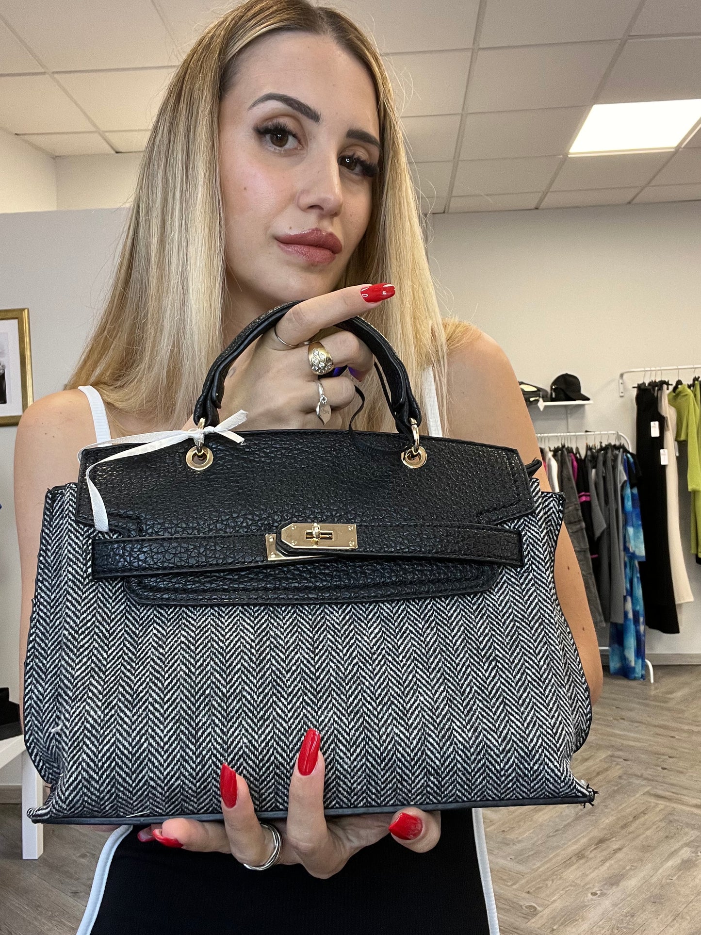 Borsa tessuto combinato