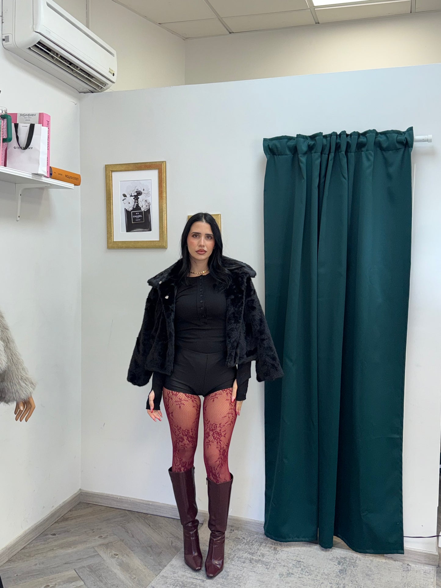 Calza bordeaux pizzo