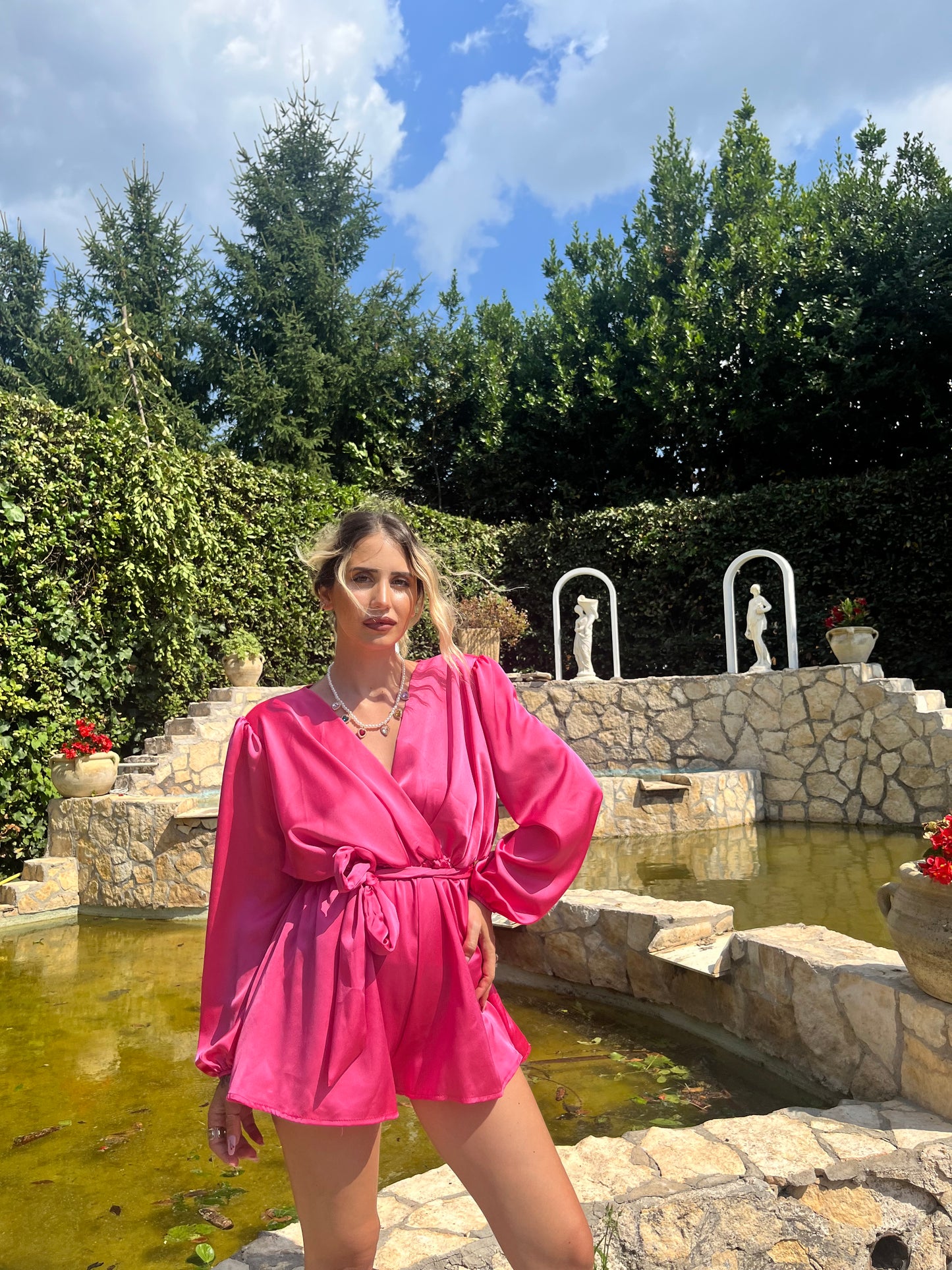 Tutina kimono raso fucsia